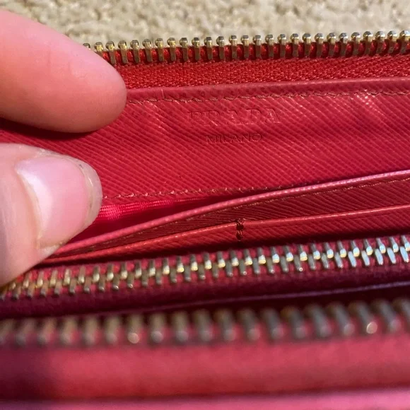 Prada vintage Y2K Saffiano leather checkered long wallet pink gold - Picture 9 of 10